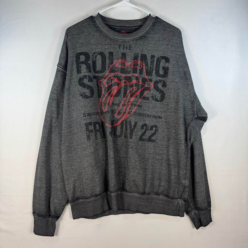 Rolling Stones Graphic Sweatshirt Charcoal Grey Acid Wash Sacramento Concert L